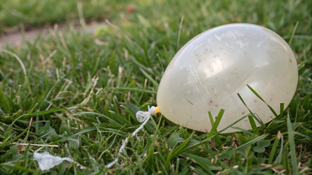 A deflated latex balloon on grass