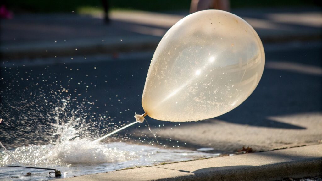 A balloon stretching to its limit before popping