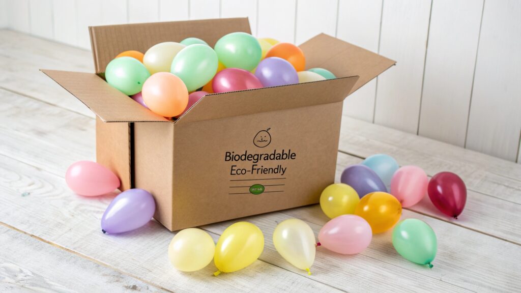 A large box of eco-friendly balloons