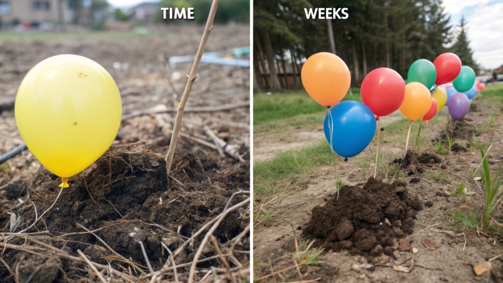 Balloons shown breaking down naturally