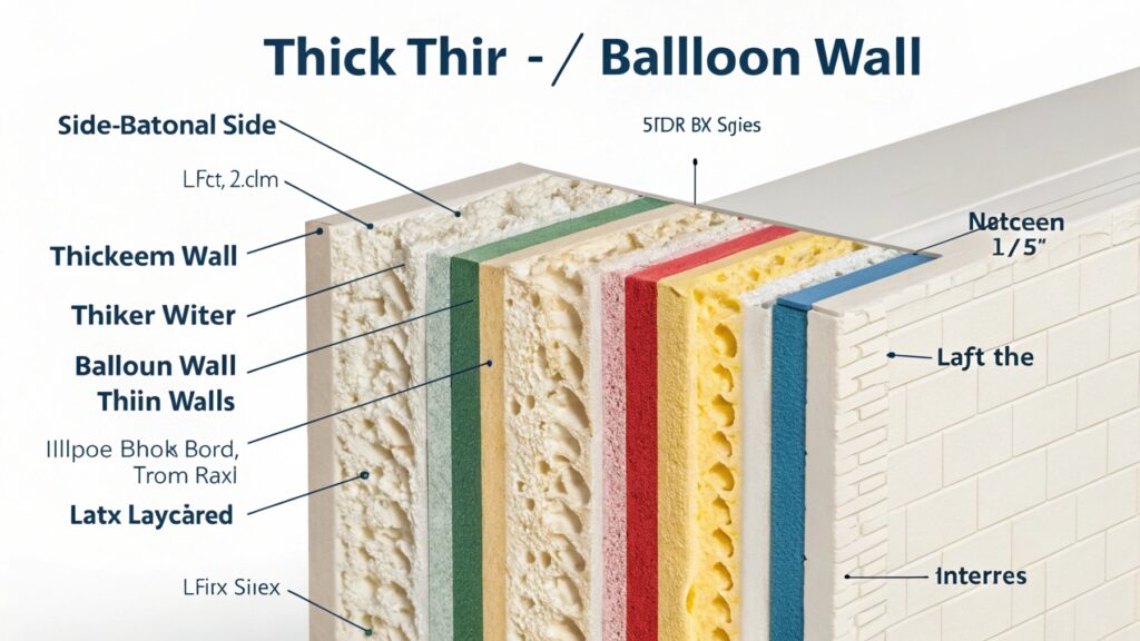 A diagram showing a cross-section of a thick and thin balloon wall