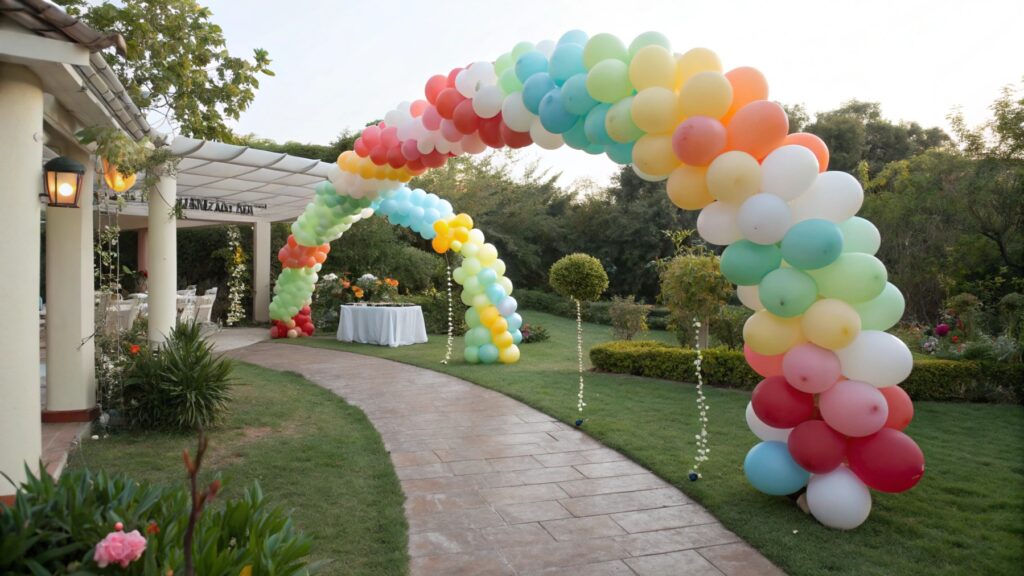 Balloons used in an outdoor decoration
