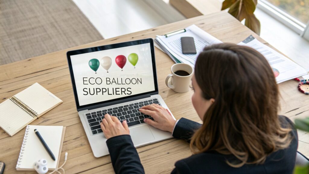 Someone researching suppliers online