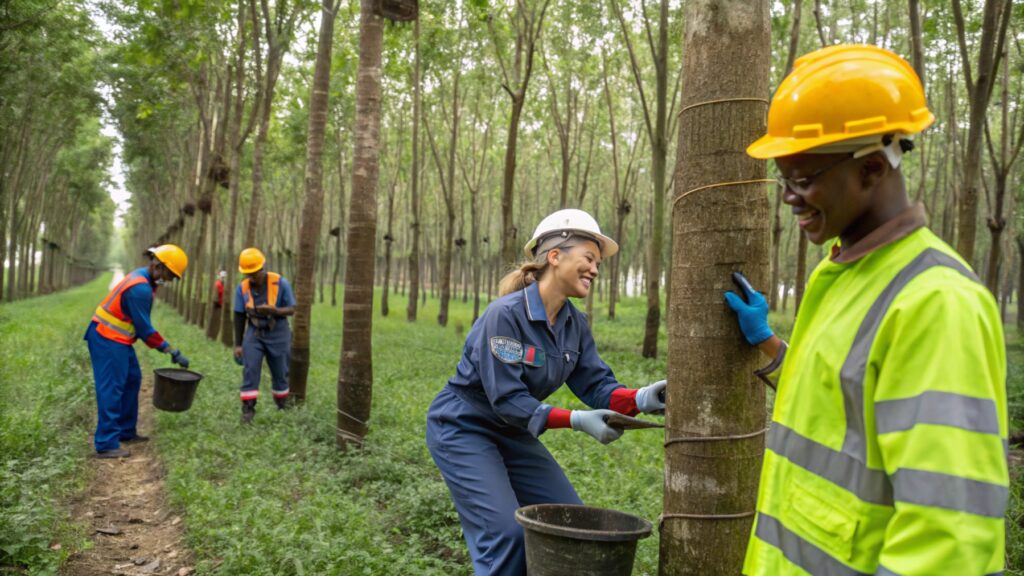 Workers in a rubber plantation