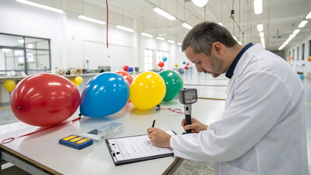 Quality control expert inspecting balloons