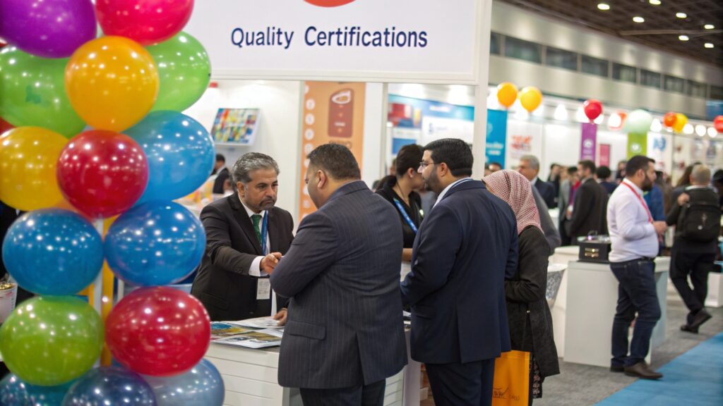 Meeting with balloon suppliers at a trade show