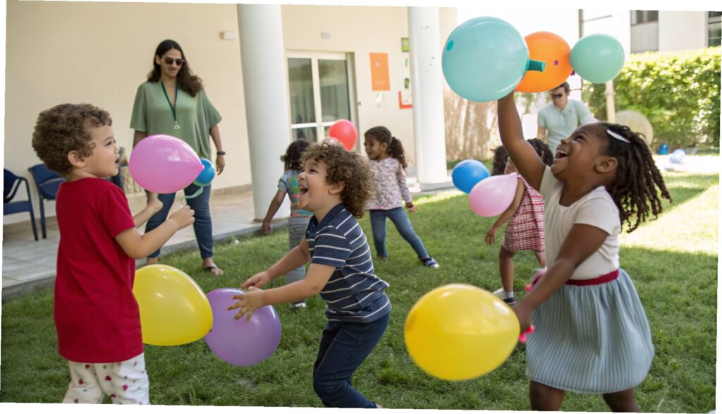 children with balloons