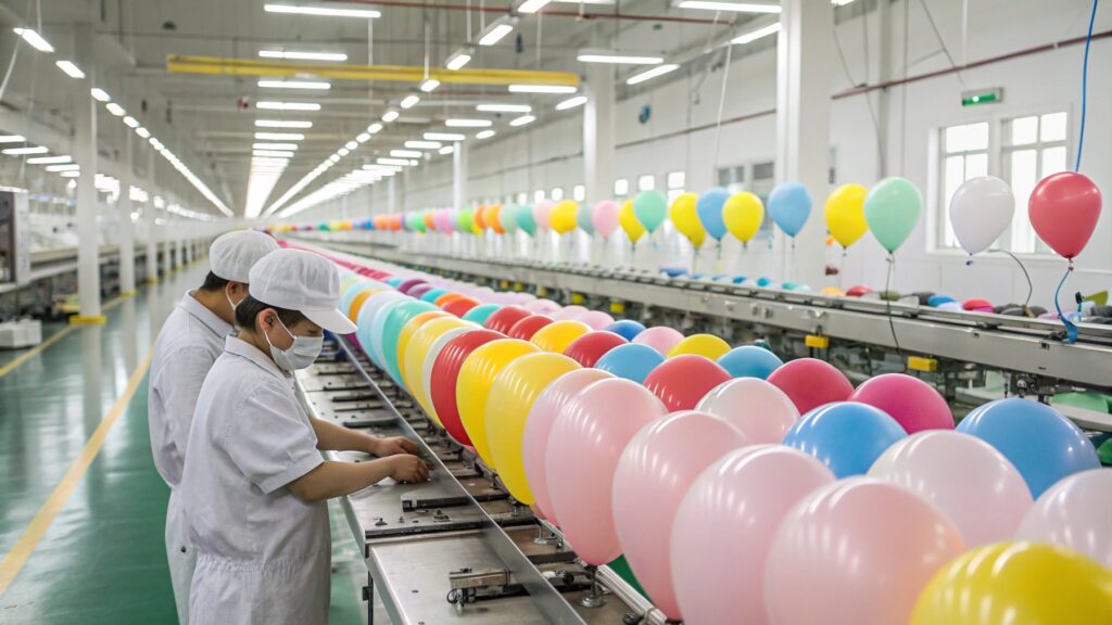 Latex balloons on a production line