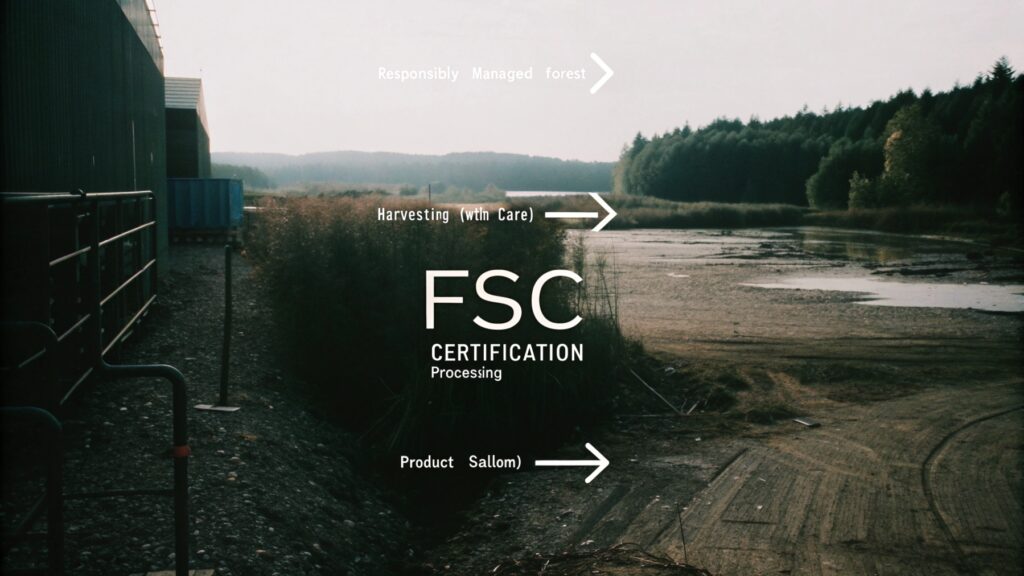 A diagram showing the FSC certification process from forest to product