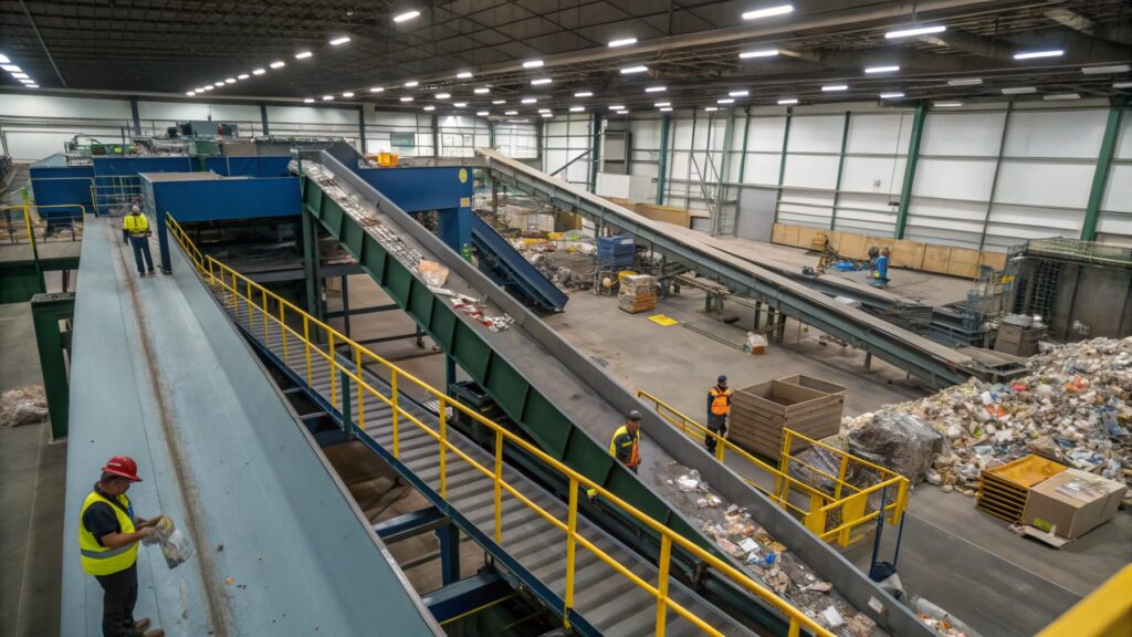An industrial recycling facility with machines
