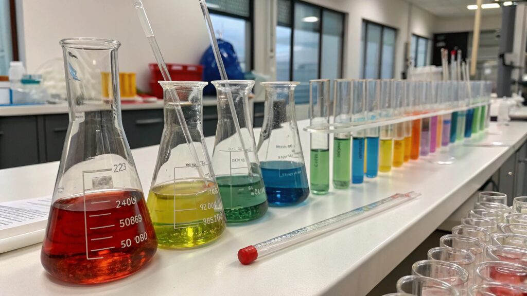 Various laboratory beakers and test tubes