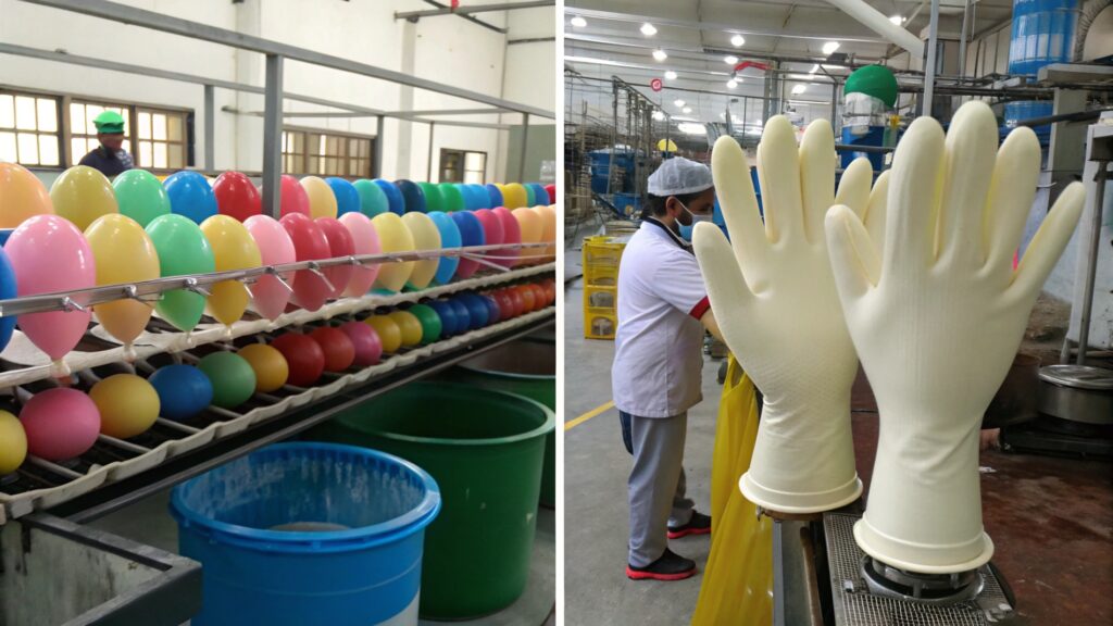 Hand holding balloon and glove