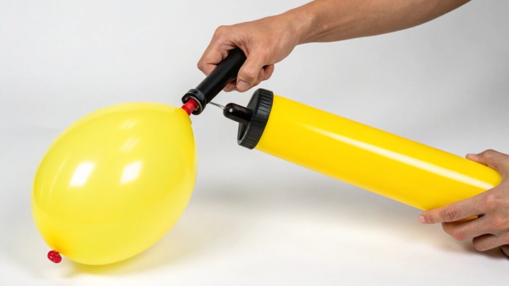 Hand inflating a long twisting balloon with a pump