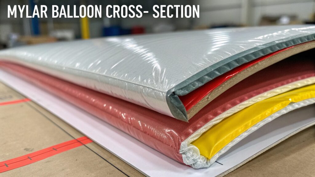 A cross-section diagram showing the layers of a Mylar balloon