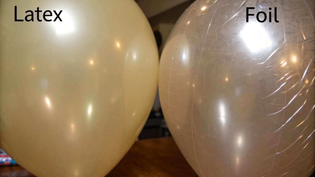 A close-up of different balloon materials like latex and foil