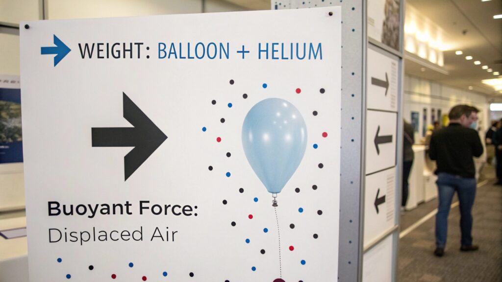 A diagram illustrating buoyant force on a helium balloon