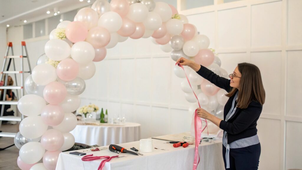Event planner working with balloons