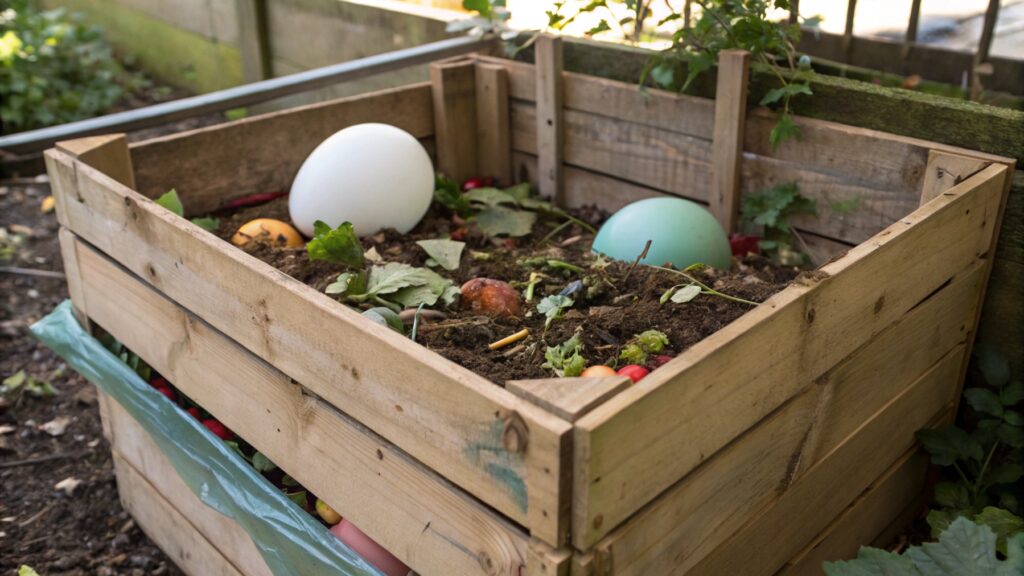 Compost bin with decomposing materials
