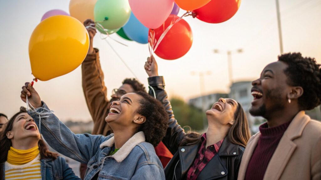 People celebrating with balloons