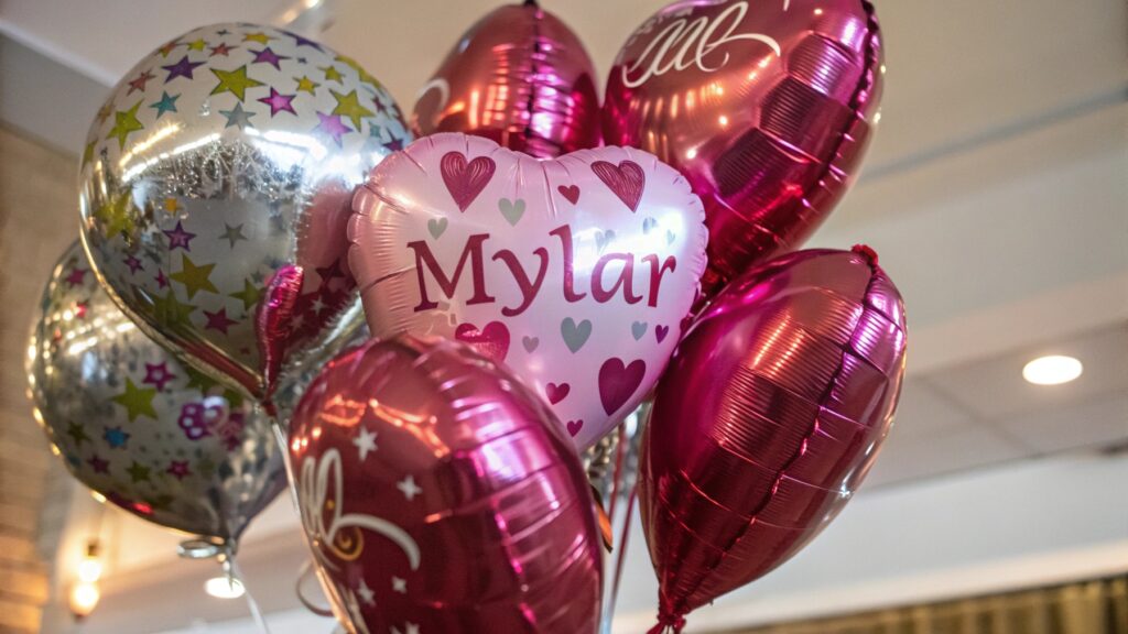 A group of shiny Mylar balloons