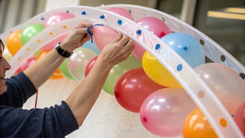 Attaching balloons to an arch strip