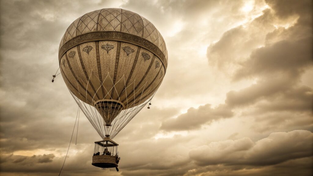 A vintage illustration of a hot air balloon