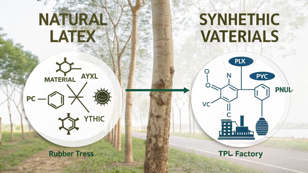 A diagram comparing natural latex to synthetic balloon materials