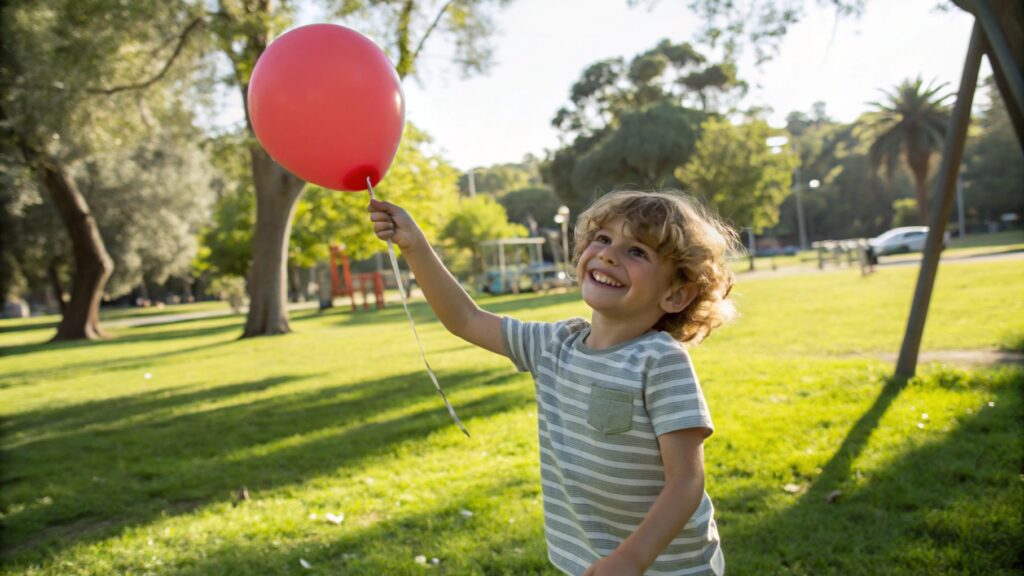 A child playing with an air-filled balloon