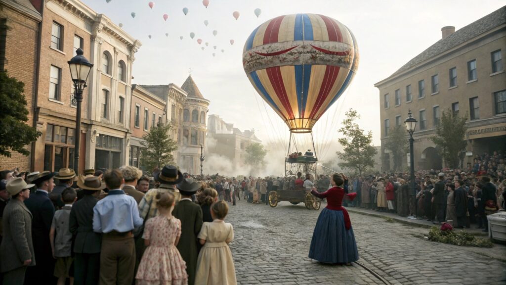 A crowd watching a hot air balloon launch