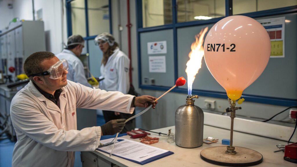 Flammability testing for compostable balloons