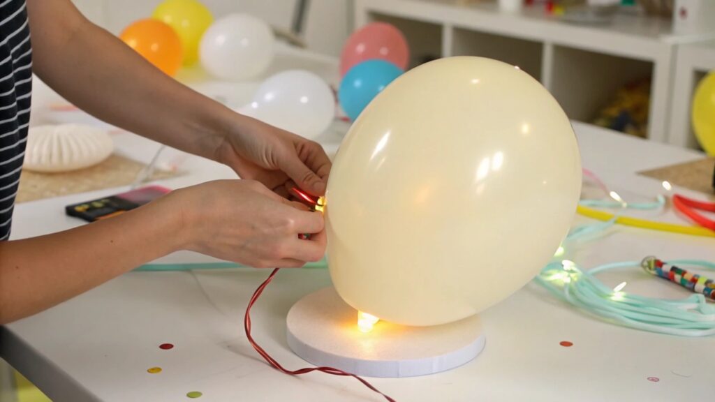 Inserting LED lights into balloons
