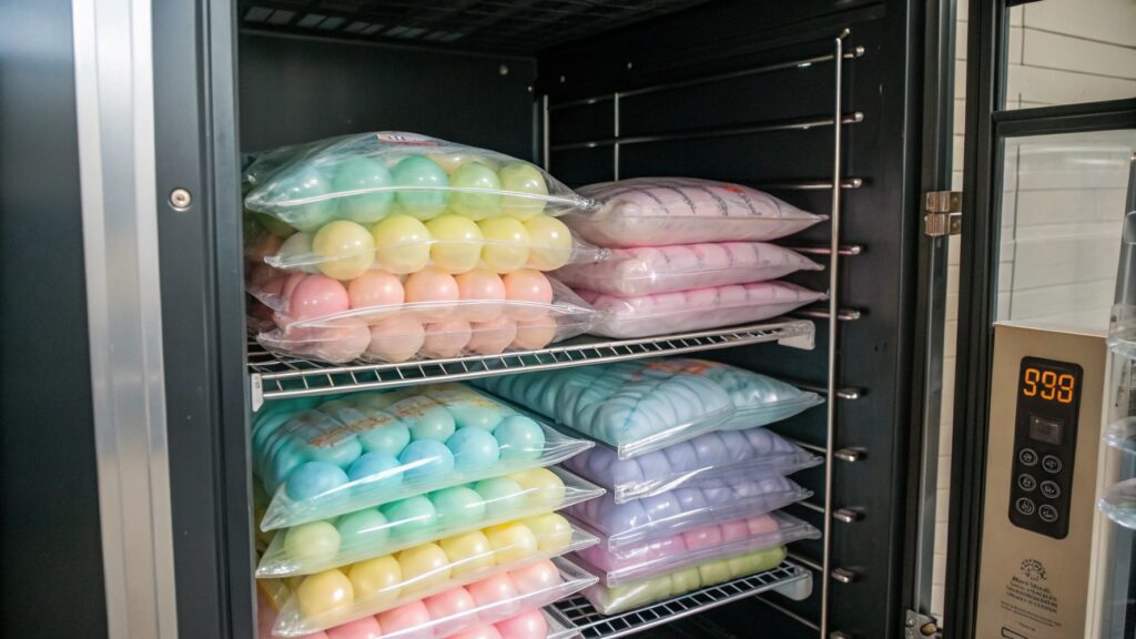 Balloons stored in a cool room