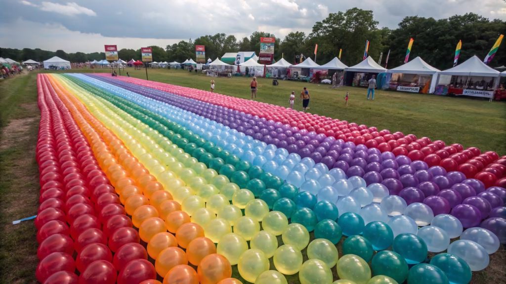 Colorful water balloons prepared for a summer festival event