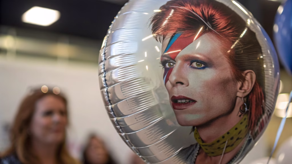 A close-up of a high-resolution photographic print on a mylar balloon