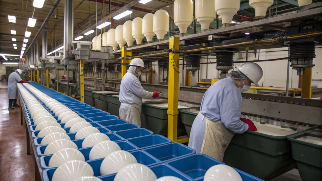 A balloon manufacturing line in a factory
