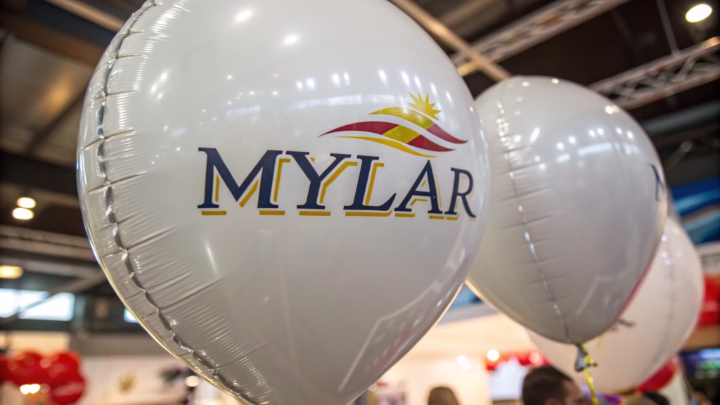 Custom printed Mylar balloons with a detailed company logo