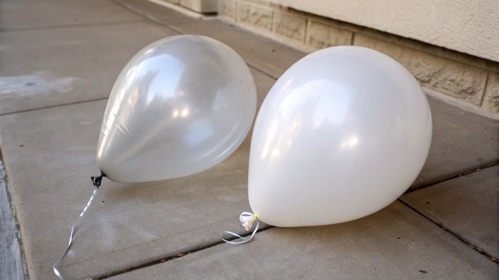 A floating mylar balloon next to a latex balloon to show comparison