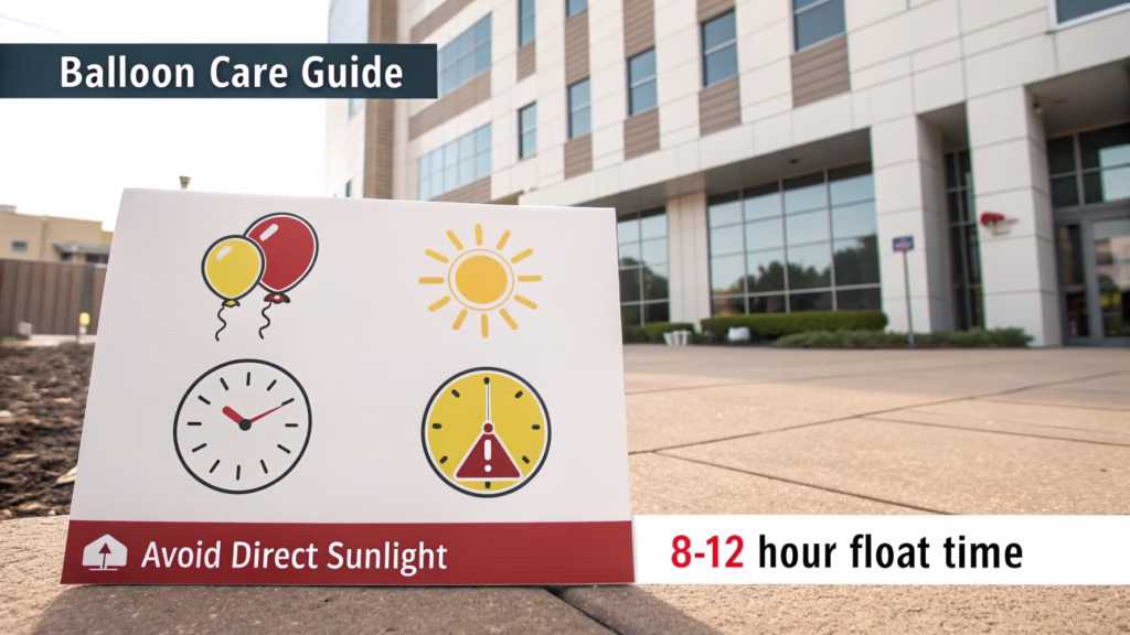 Infographic showing factors that affect balloon float time like heat and sun