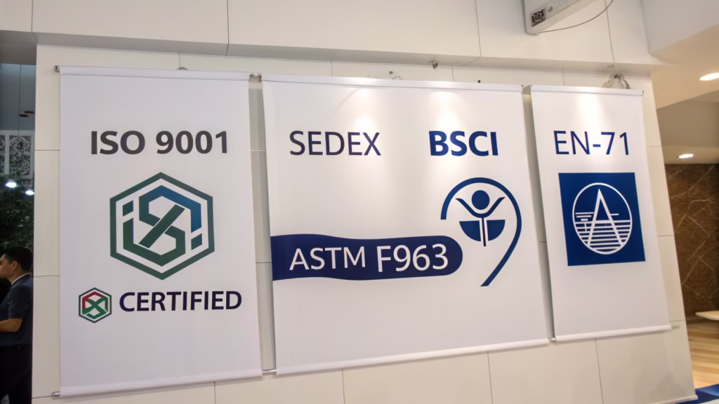 Logos of key quality certifications like ISO 9001 and Sedex
