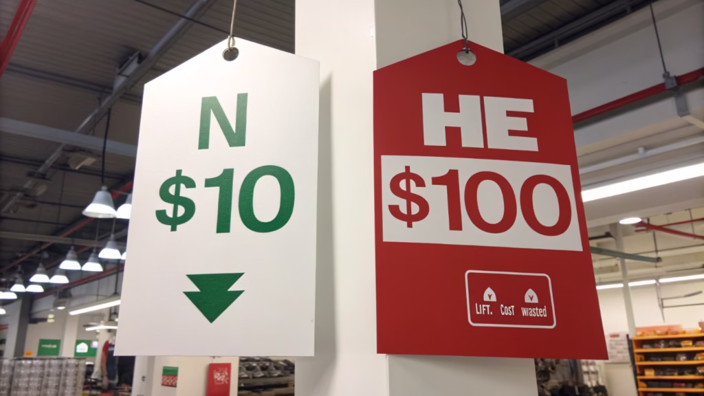 A price tag showing a low price for nitrogen and a high price for helium