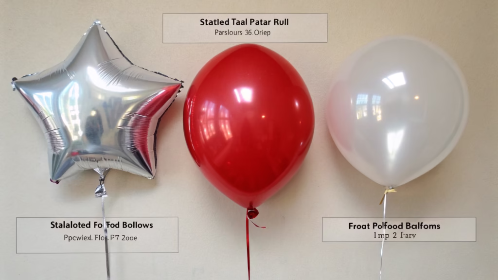 A side-by-side comparison of a latex, a foil, and a bubble balloon