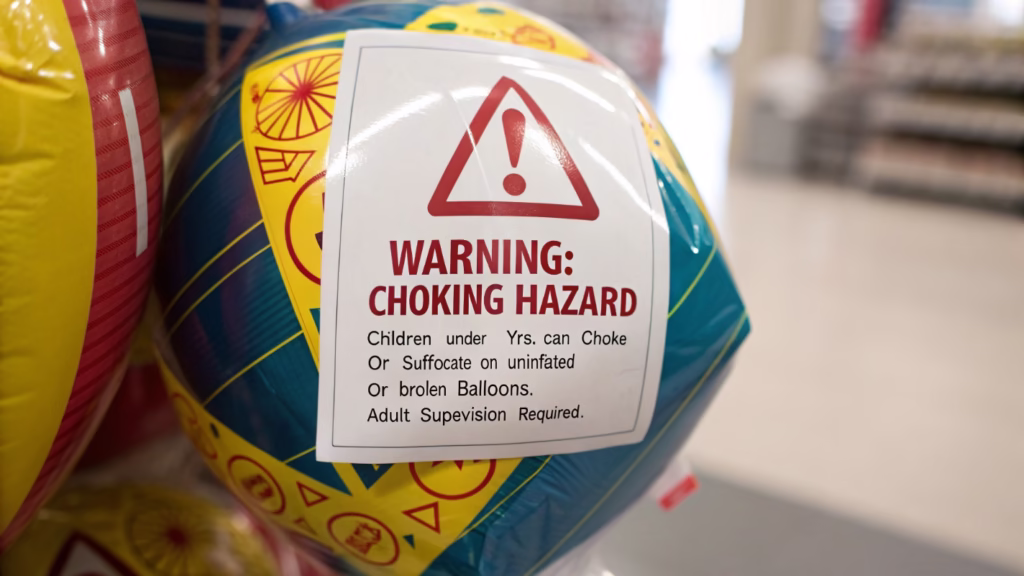 A warning label on a balloon package