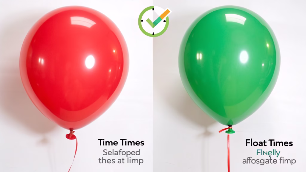 A time-lapse image showing a helium balloon slowly deflating next to a firm air-filled balloon