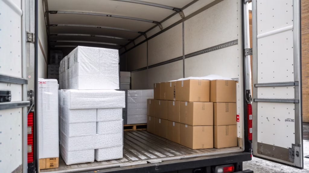 Insulated packaging for balloon boxes in a delivery truck
