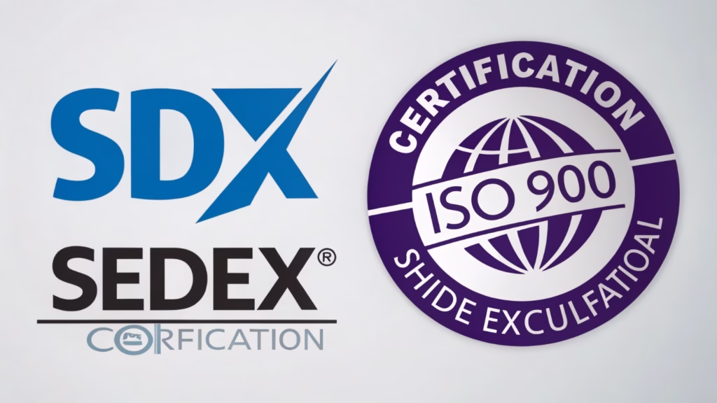 Logos of ISO 9001 and Sedex displayed side-by-side