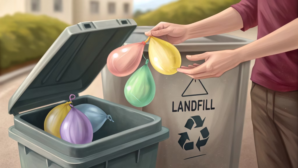 hand putting popped balloon in bin