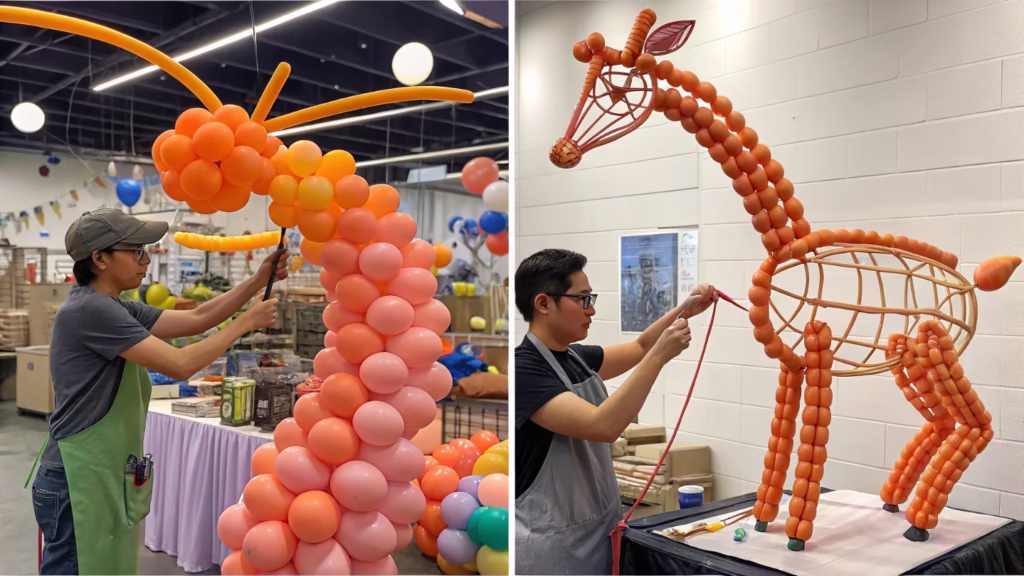 balloon artist using twisting balloons