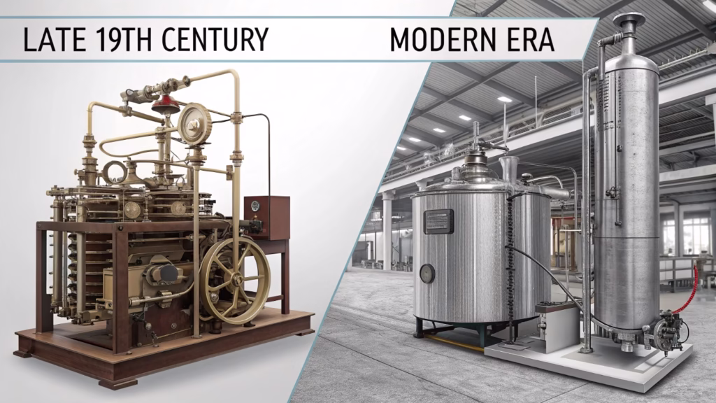 Diagram of early hydrogen generator vs modern system