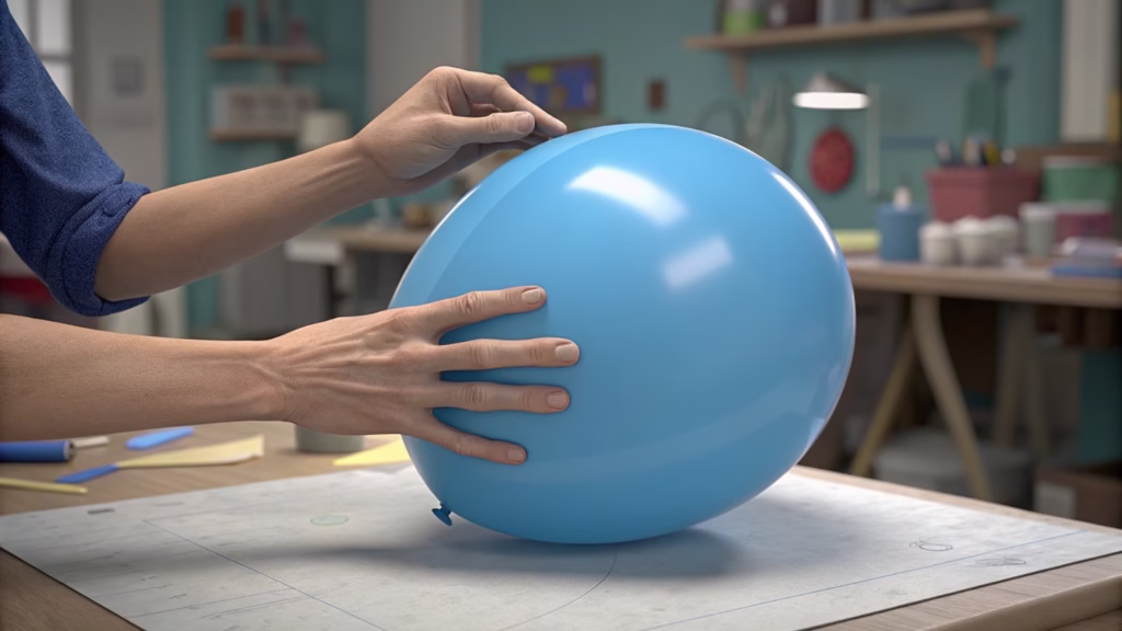 A hand shaping an inflated balloon to be round