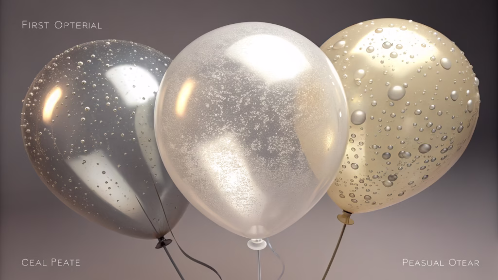 Close-up of different balloon finishes like standard, crystal, and pearl
